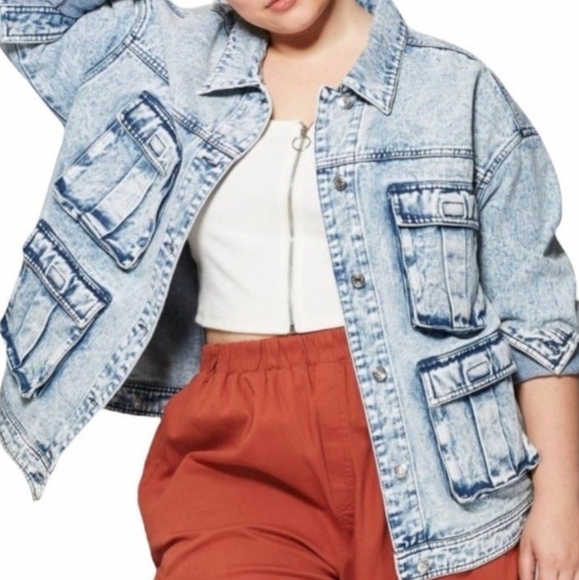 wild fable Jackets & Blazers - Wild fable acid wash denim utility jacket size XL